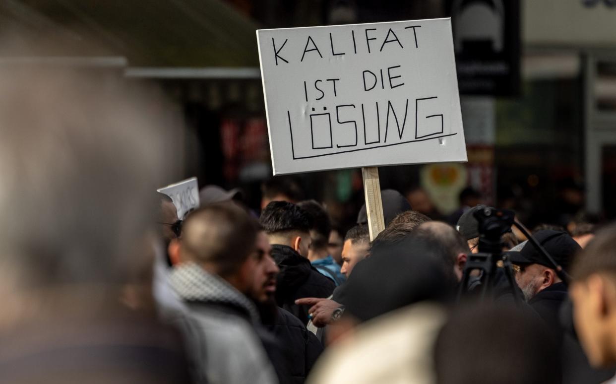 People gathered in Hamburg to demonstrate against Islamophobia, with some calling for a caliphate