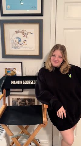 <p>Francesca Scorsese/TikTok</p> Francesca Scorsese reveals her dad Martin's directors chair in a TikTok clip