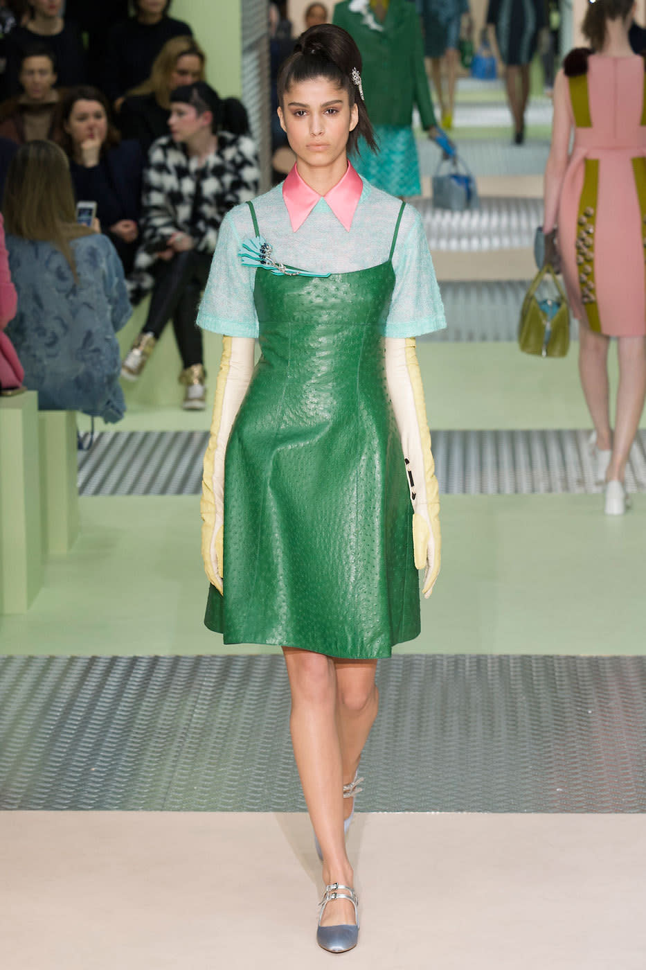 A green ostrich skin dress from Prada Fall/Winter 2015 collection.