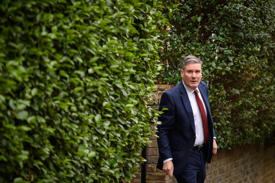 LONDON, ENGLAND - OCTOBER 29: Leader of the Labour Party Sir Keir Starmer leaves his home on October 29, 2020 in London, England. The long-awaited report from the Equality and Human Rights Commission (EHRC) which was initiated in 2019 after Jewish groups alleged the party was institutionally antisemitic in its handling of complaints under the leadership of Jeremy Corbyn, is due to be published today. (Photo by Leon Neal/Getty Images)