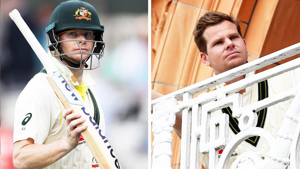 Steve Smith acknowledges the crowd and Smith watches the cricket.