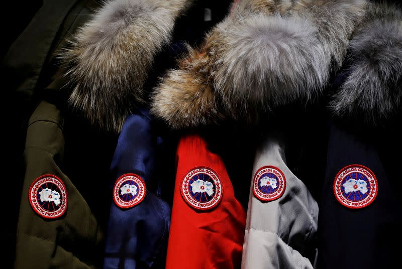 FILE PHOTO: Jackets hang in the showroom of the Canada Goose factory in Toronto