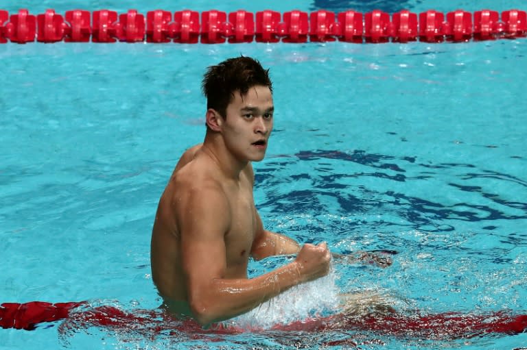 China's Sun Yang reacts after competing in the men's 200m freestyle final on July 25, 2017