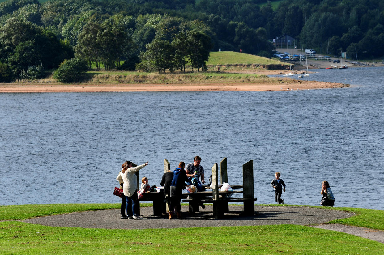 People enjoy the autumn weather at Foremark Reservoir, Derbyshire.   (Photo by Rui Vieira/PA Images via Getty Images)