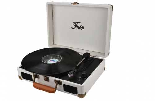 Best Portable Suitcase Record Player Feir TP204 Vinyl Stereo White Record Player