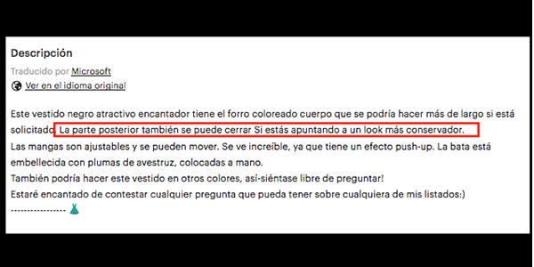 Su vendedor ofrece la opción de hacer el vestido más ‘conservador’ cerrando la espalda. Foto: etsy.com