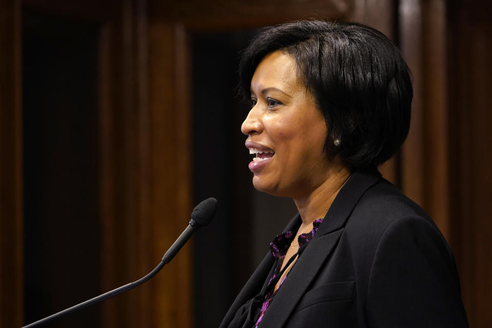 District of Columbia Mayor Muriel Bowser speaks during a news conference in Washington, Wednesday, Nov. 4, 2020. (AP Photo/Susan Walsh)