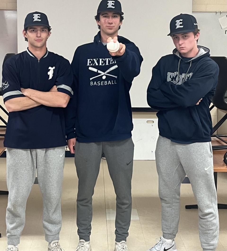 Exeter High School starting pitchers Hayden Schimoler, Cam Keaveney and Cam Piwnicki.