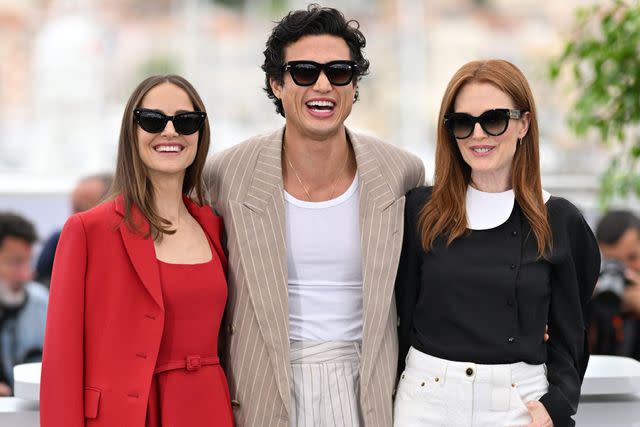 Lionel Hahn/Getty Natalie Portman, Charles Melton and Julianne Moore at the Cannes Film Festival on May 21, 2023.