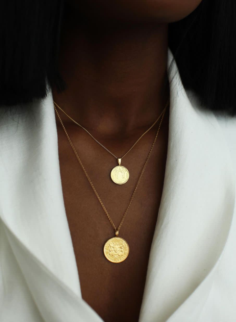 This Black-owned Canadian Etsy shop specializes in stunning pendant necklaces with a variety of designs and illustrations. Shop the <a href="https://fave.co/2A5VlJ1" target="_blank" rel="noopener noreferrer">Double Up coin necklace stack in gold vermeil for $187</a> at <a href="https://fave.co/3csRWRG" target="_blank" rel="noopener noreferrer">OmiWoods on Etsy.</a>