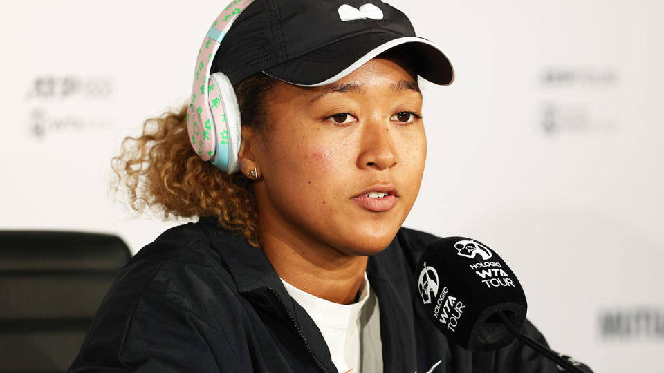 Naomi Osaka, pictured here speaking to the media at the Madrid Open.