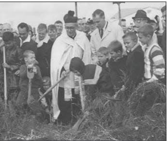 This photo shows Fr. Emil Dussia, Vallie Dussia’s oldest son, participating in the groundbreaking for St. Constance Catholic Church in Taylor, circa 1966.  Fr. Emil died in 1970 shortly after defending his deceased father in a Michigan Supreme Court case to obtain Vallie Dussia’s pension funds from the Monroe County Employees Retirement System on Alice Dussia’s behalf.
