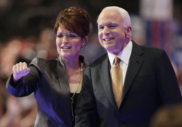 Sarah Palin and the late John McCain during the 2008 presidential campaign (CHARLES DHARAPAK/AP)