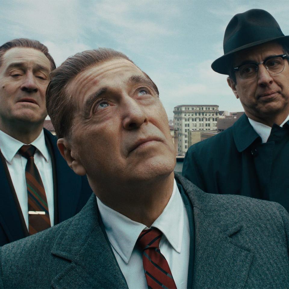 <p>In true Scorsese form, the director recruited his favorite actors for a stacked cast led by Robert De Niro, who plays hitman Frank “The Irishman” Sheeran. The narrative is based on I Heard You Paint Houses, the true-crime novel by former homicide prosecutor Charles Brandt, and it offers a theory as to who killed Jimmy Hoffa (played here by Al Pacino). No matter what the movie gets right or wrong, the result is a visionary masterpiece that scored 10 Oscar nominations.</p><p><a class="link " href="https://www.netflix.com/title/80175798" rel="nofollow noopener" target="_blank" data-ylk="slk:WATCH;elm:context_link;itc:0;sec:content-canvas">WATCH</a></p>