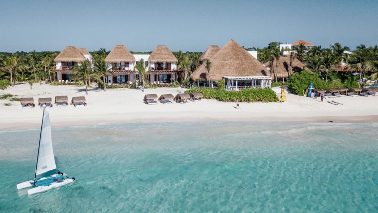  The 50-acre Hotel Esencia estate is located between Tulum and Playa del Carmen in Mexico . 