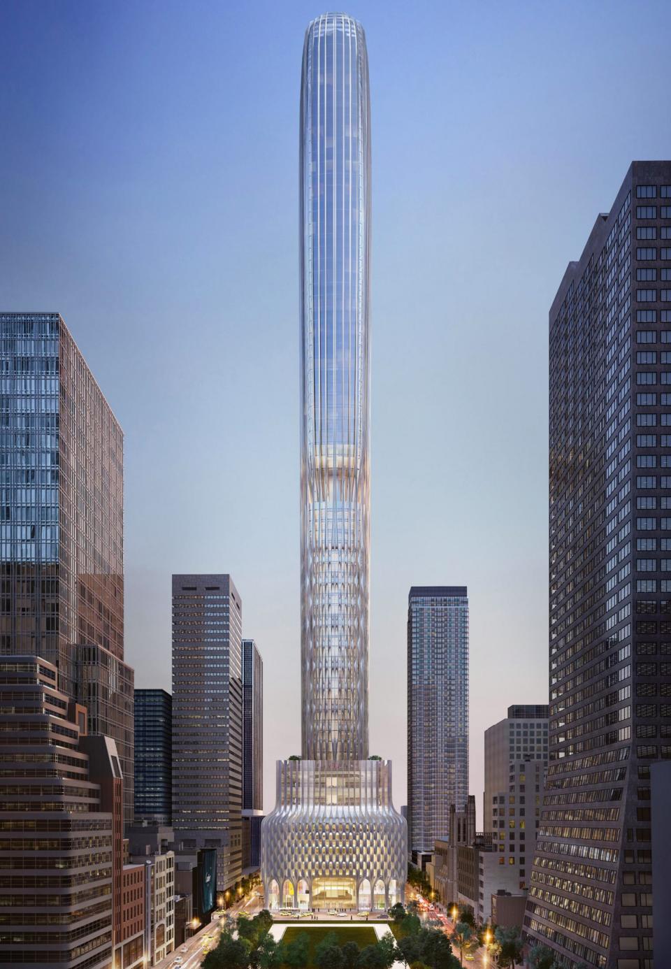 A rendering of the proposed rebuilt 666 Fifth Avenue in New York City.