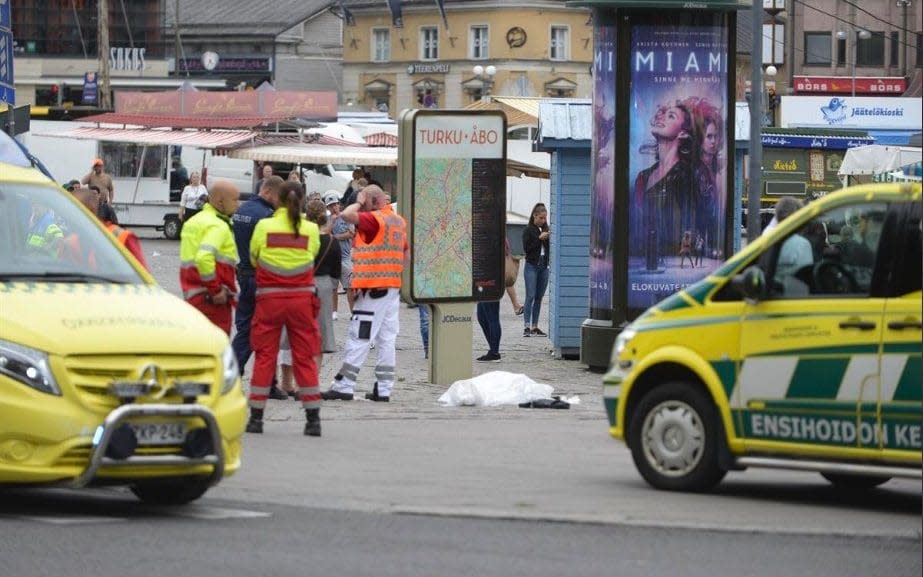 Police said they shot one attacker in the legs in the center of Turku - Twitter