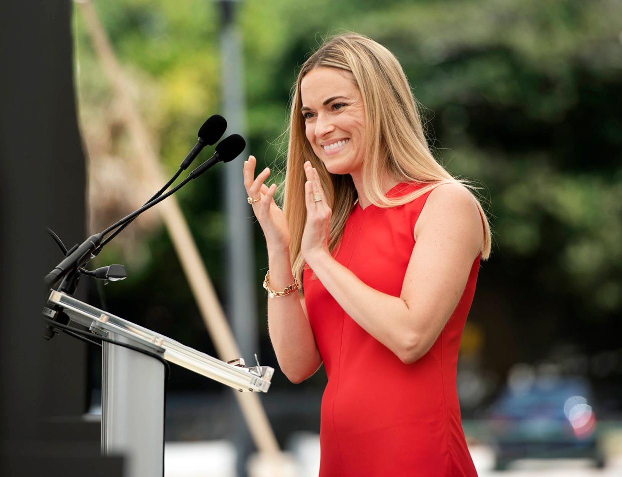 Preservation Foundation of Palm Beach president and CEO Amanda Skier speaks during Friday's groundbreaking ceremony at Phipps Ocean Park.