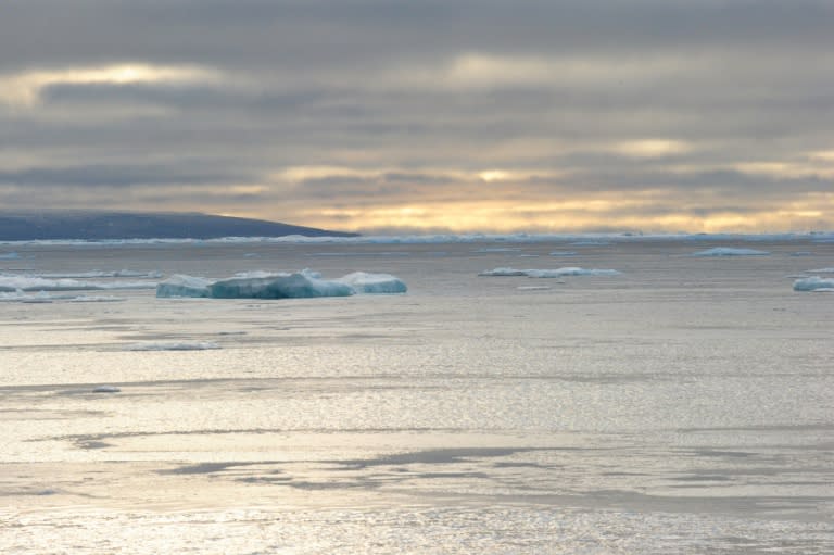 Ice chunks are seen in the Northwest Passage in the Canadian High Arctic