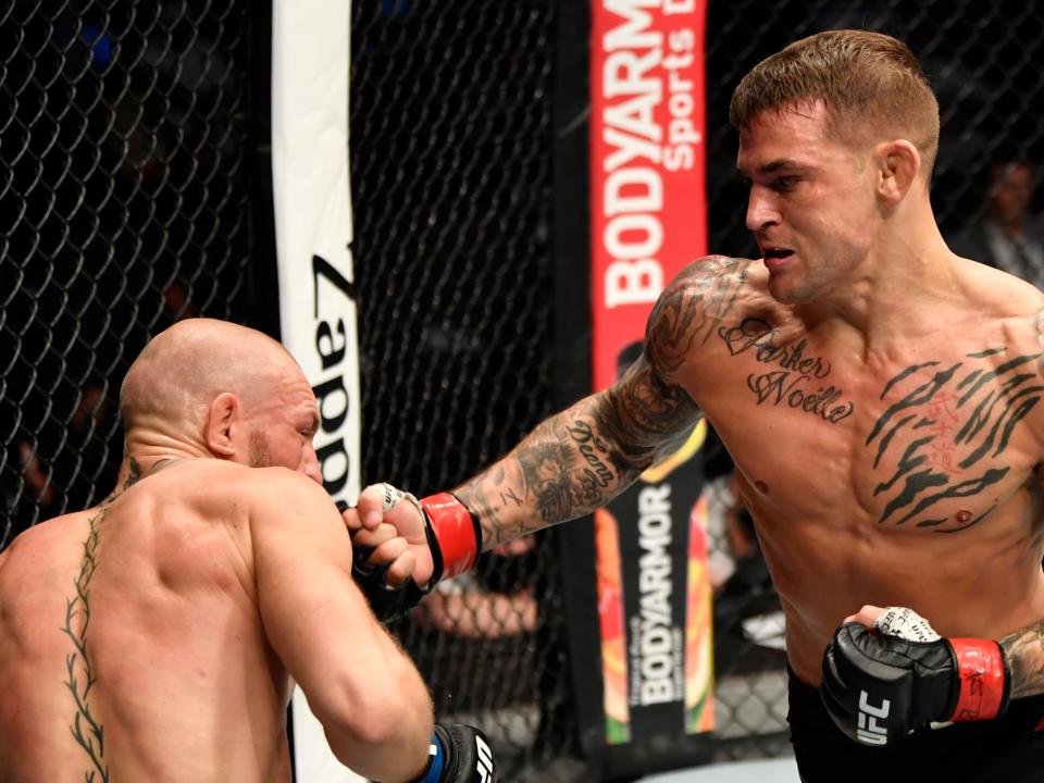 Poirier dropped McGregor with a hook before finishing him on the matZuffa LLC via Getty Images