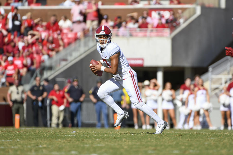 Bryce Young's ability on the move is one of the traits that NFL teams figure to love, even if there are questions over his size. (Photo by Andy Altenburger/Icon Sportswire via Getty Images)