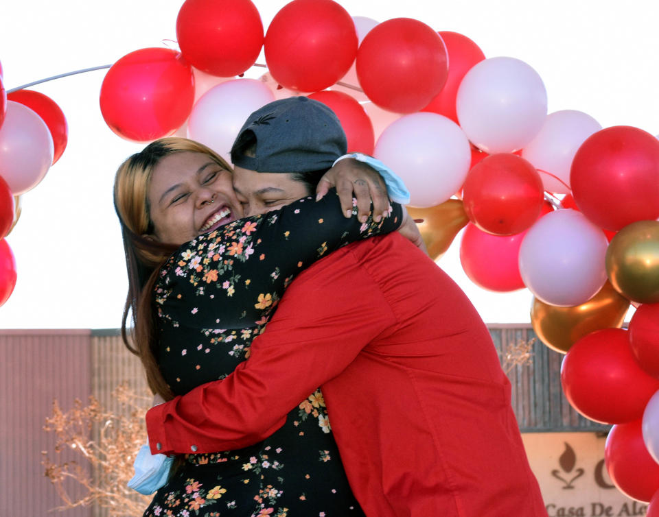 Reyes Apodaca-Schell and Daniel Schell, both from Las Cruces, were some of first couples to get married at a walk-up Wedding event held Monday, Feb. 14, 2022, at Plaza de Las Cruces. The event was sponsored by Morning Star Church a gift to the community on Valentine's Day.