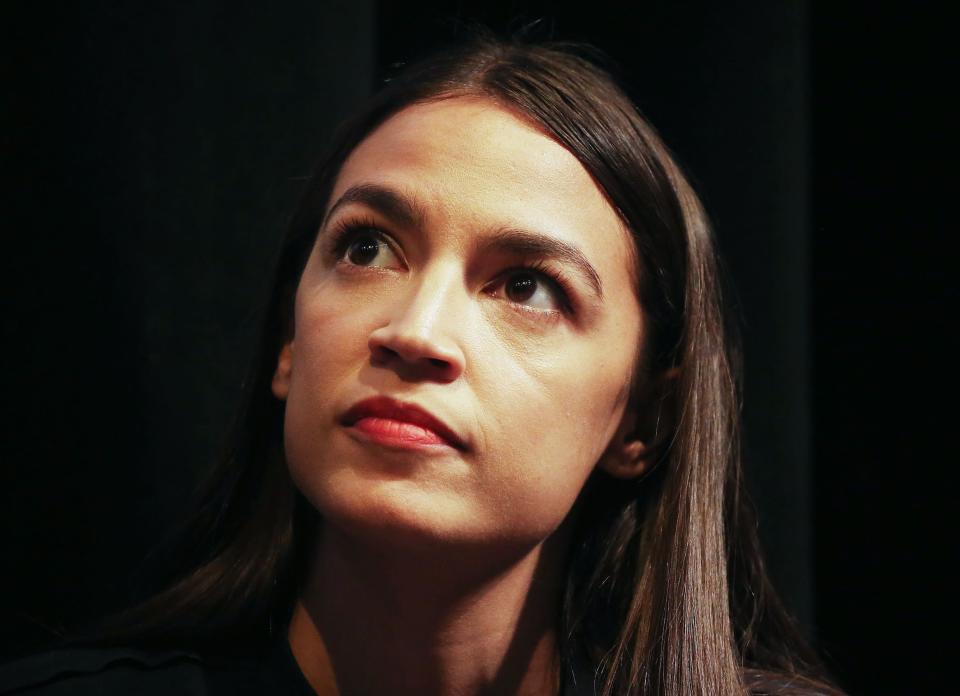 New York U.S. House candidate Alexandria Ocasio-Cortez sits at a progressive fundraiser on August 2, 2018 in Los Angeles, California. (Photo: Mario Tama/Getty Images)