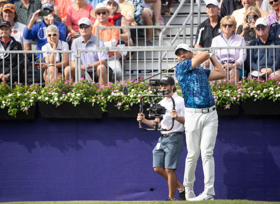 Jason Day tees off on the first hole at the Grant Thornton Invitational at Tiburon Golf Club in Naples on Dec. 8. He and his wife, Ellie, reportedly have purchased property in Lucas for $3 million.
