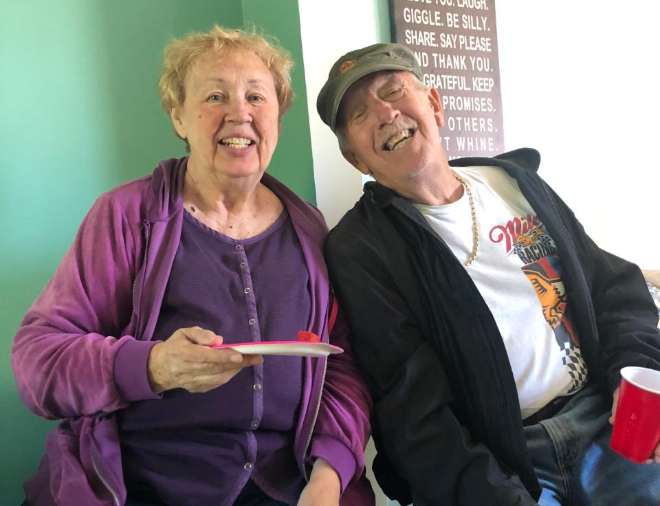 Patricia and Leslie McWalters, married 47 years, eat cake at one of their great-grandchildren's birthday party earlier this year.