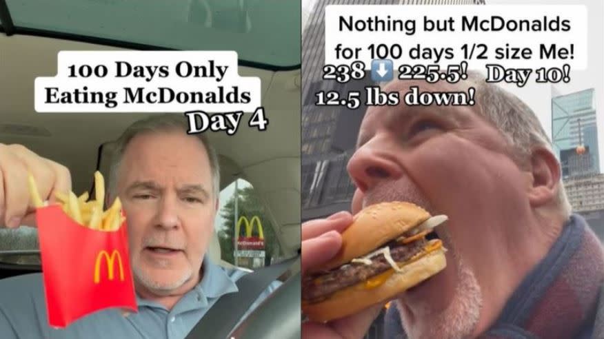 凱文的減肥計畫是連續100天都只吃麥當勞。（圖／翻攝自TikTok@bigmaccoaching）