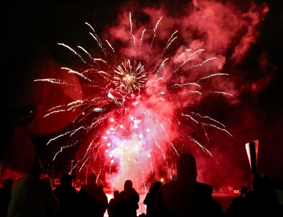 Fireworks light up the sky over South Mill Pond as Portsmouth celebrates First Night on New Year's Eve in a past event. First Night Portsmouth 2024 will be held Sunday, Dec. 31, 2023.
