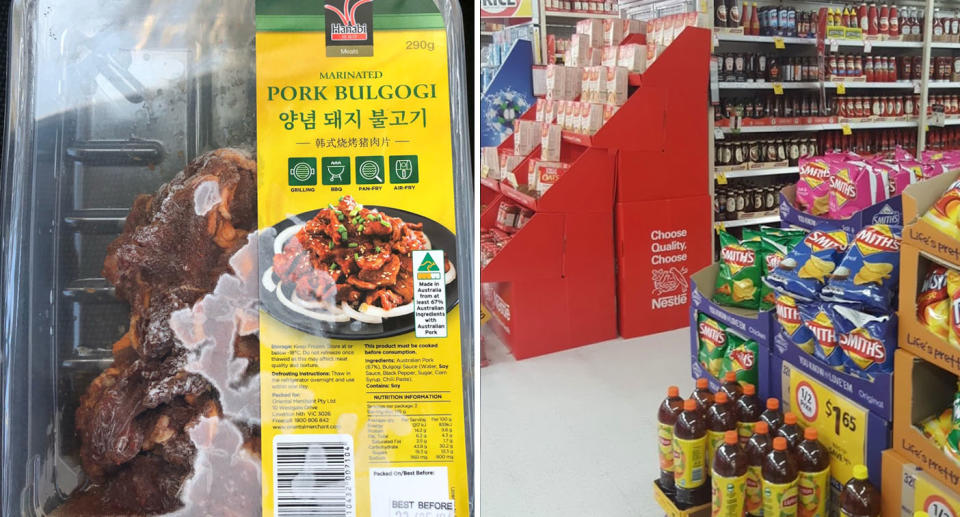A photo of Hanabi Marinated Pork Bulgogi 290g which has been taken off shelves for having an undeclared presence of wheat/gluten. A photo of the inside of a grocery store.