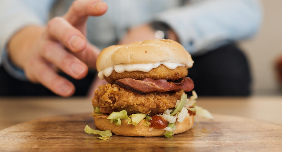 Photo shows the KFC Zinger Mozzarella burger.