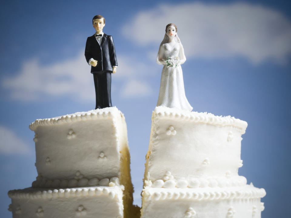 A wedding cake cut in half