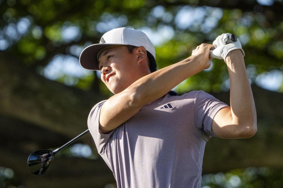 Brandon Wu hits his tee shot on the second hole during the final round of the Sony Open in Hawaii golf tournament at Waialae Country Club. Mandatory Credit: Kyle Terada-USA TODAY Sports