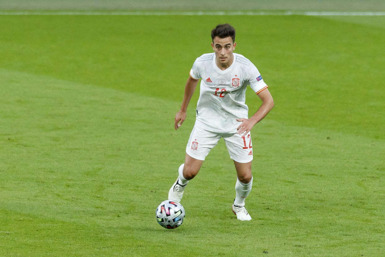 LONDON, ENGLAND - JULY 06: (BILD ZEITUNG OUT) Eric Garcia of Spain controls the ball during the UEFA Euro 2020 Championship Semi-final match between Italy and Spain at Wembley Stadium on July 6, 2021 in London, United Kingdom. (Photo by Matteo Ciambelli/DeFodi Images via Getty Images)