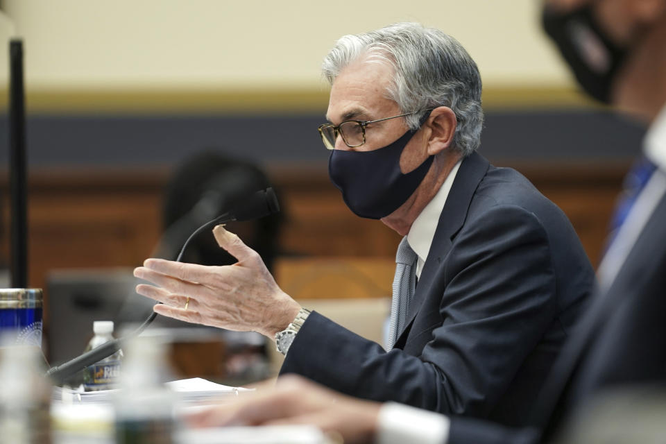 Federal Reserve Chairman Jerome Powell testifies before a House Financial Services Committee hearing on Capitol Hill in Washington, Wednesday, Dec. 2, 2020. (Greg Nash/Pool via AP)