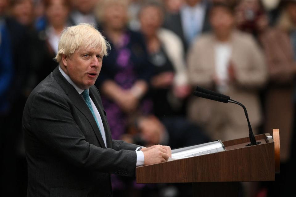 Outgoing British Prime Minister Boris Johnson speaks outside Downing Street in London, Tuesday, Sept. 6, 2022 before heading to Balmoral (AFP via Getty Images)