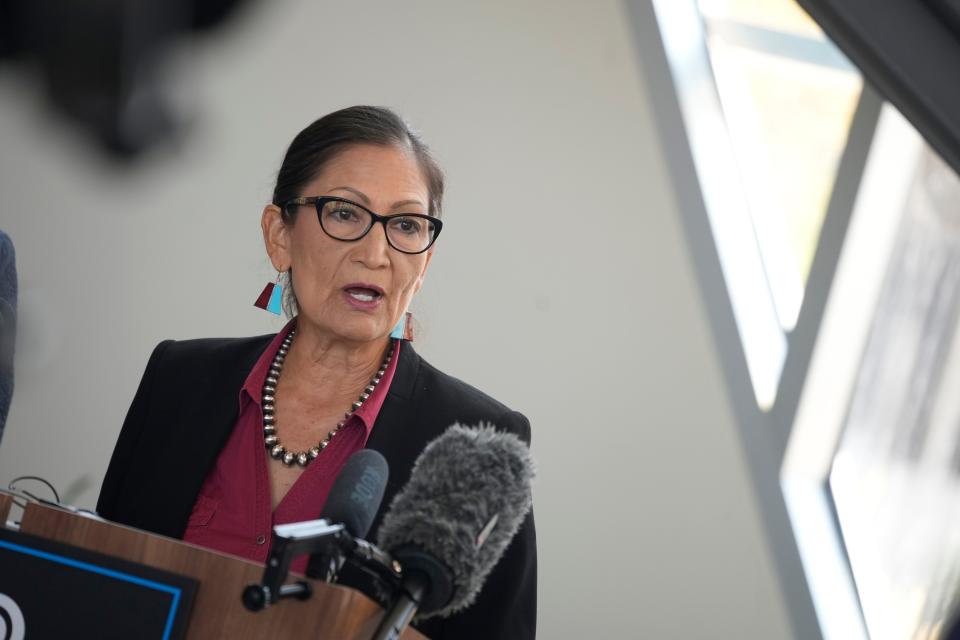 Interior Secretary Deb Haaland, speaks at a news conference on July 22, 2021, in Denver.