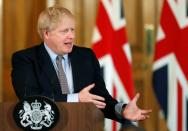 Britain's Prime Minister Boris Johnson attends a news conference on the novel coronavirus, in London