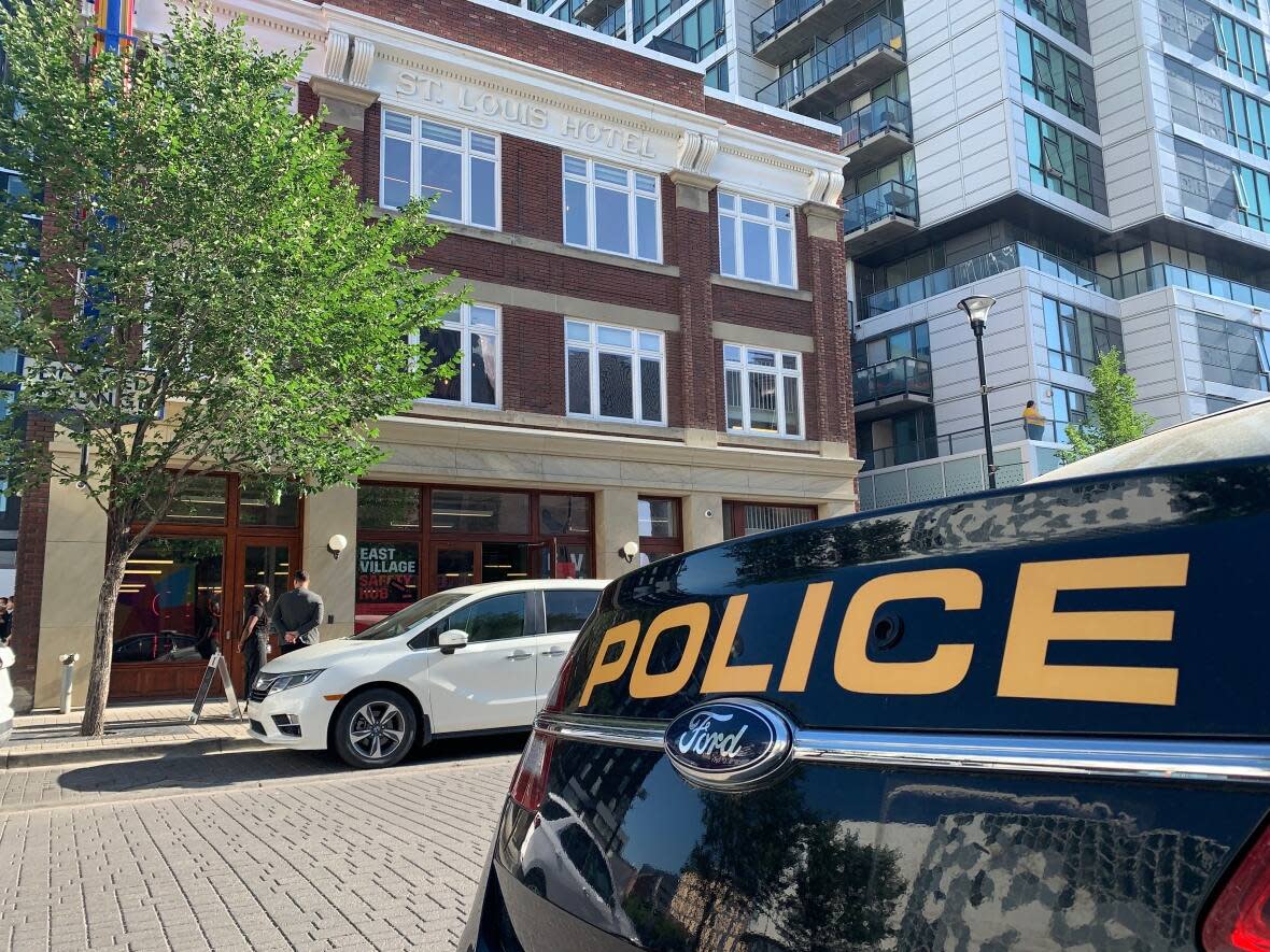 A new hub in Calgary's East Village neighbourhood will see police and other city partners collaborating 24/7 inside the basement of the St. Louis Hotel.  (Mike Symington/CBC - image credit)