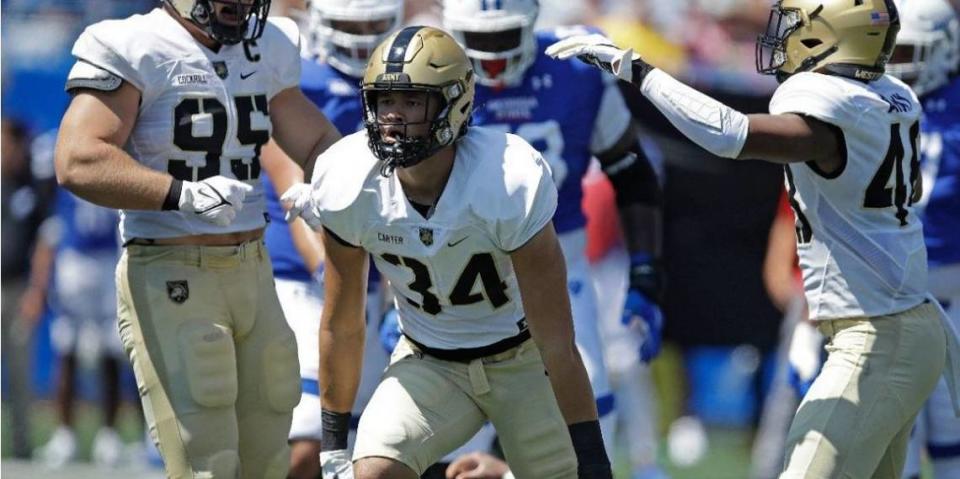 Outside linebacker Andre Carter from the U.S. Military Academy at West Point had 14 1/2 sacks and was an All-American in the 2021 Army season.