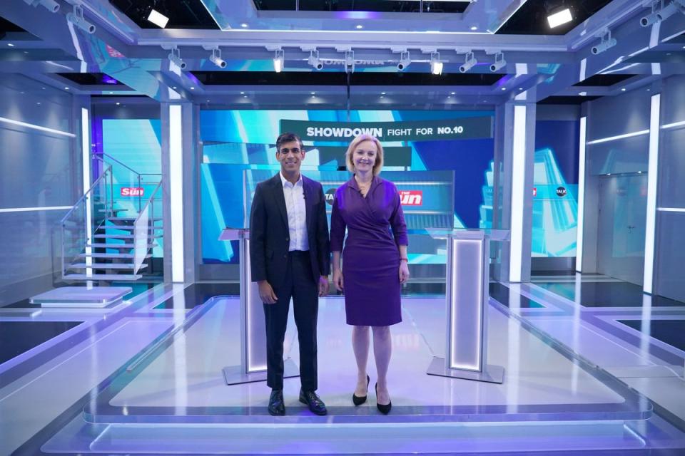 Liz Truss and Rushi Sunak ahead of a TV debate (Dominic Lipinski/PA) (PA Wire)