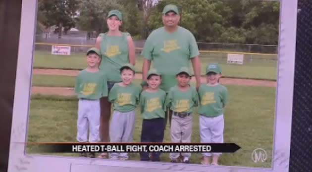 Oscar Cantu with his T-ball team — WBND screen shot