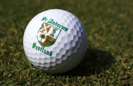 A St. Andrews souvenir golf ball is seen on a golf course in London June 11, 2014. REUTERS/Suzanne Plunkett