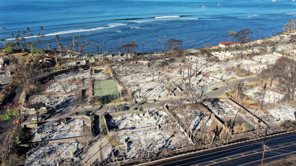 PHOTO: Burned structures are seen in a neighborhood that was destroyed in August by a wildfire, in Lahaina, Hawaii, Oct. 7, 2023. (Mario Tama/Getty Images)