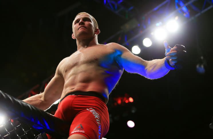 Misha Cirkunov of Latvia celebrates his victory over Nikita Krylov of Ukraine in their Light Heavyweight bout during the UFC 206 event at Air Canada Centre on December 10, 2016 in Toronto, Canada. (Photo by Vaughn Ridley/Getty Images)