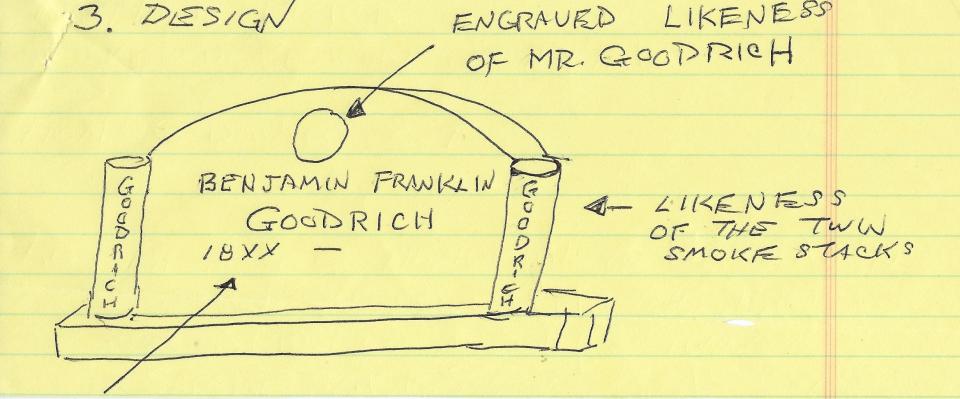 C. David Post sketched out a design for a monument to the B.F. Goodrich smokestacks.