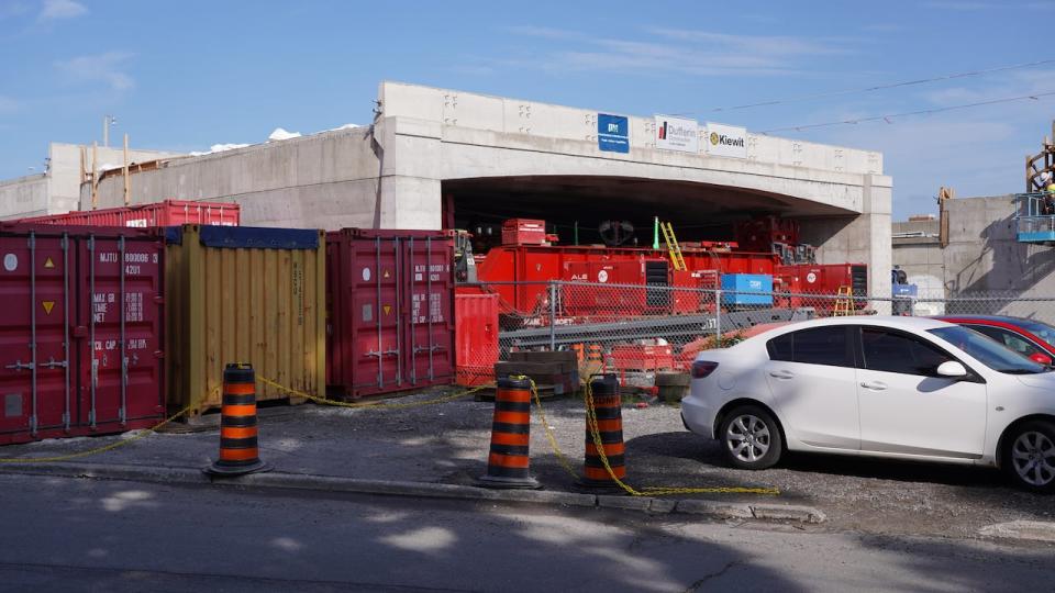 The new Highway 417 overpass over Bronson Avenue sits next to the highway July 12, 2023. It will be moved into place over the weekend.