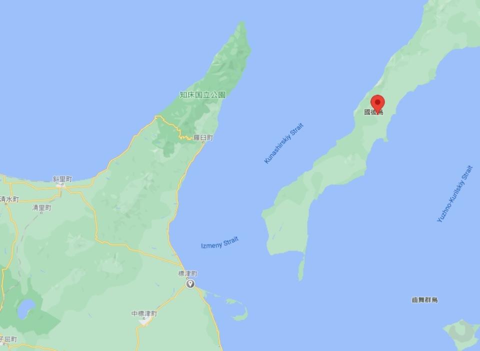 俄男從國後島泳渡到北海道登岸，對警方聲稱「尋求政治庇護」。   圖:翻攝自Google地圖